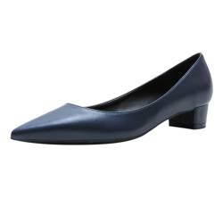 Klassische weiche Low Heels Chunky Pumps für Damen Spitzer Zehenslip auf matten Pump Schuhen Dunkelblau 40 EU von REKALFO