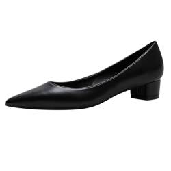 Klassische weiche Low Heels Chunky Pumps für Damen Spitzer Zehenslip auf matten Pump Schuhen Schwarz 38 EU von REKALFO