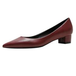 Klassische weiche Low Heels Chunky Pumps für Damen Spitzer Zehenslip auf matten Pump Schuhen Weinrot 41 EU von REKALFO