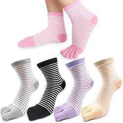 REKYO 5 Paar Damen fünf Finger Zehen-Socken für Frauen Mädchen Baumwolle, Damen Casual Low Cut Ankle Socks weich und atmungsaktiv Größe 35-42 (Streifen) von REKYO