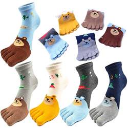 REKYO 5 Paar Zehen Socken Baumwolle Kinder fünf Finger Socken niedlichen Cartoon Tiermuster Socken für jungen Mädchen 3-12 Jahre (Bär, 3-7 Jahre) von REKYO