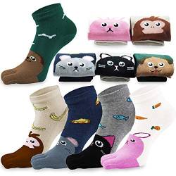 REKYO 5 Paar Zehen Socken Baumwolle Kinder fünf Finger Socken niedlichen Cartoon Tiermuster Socken für jungen Mädchen 3-12 Jahre (Tier, 3-7 Jahre) von REKYO