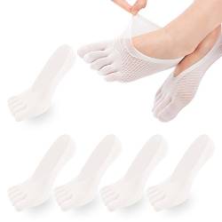 REKYO 5 Paare Frauen Zehen Socken fünf Finger Socken weich und atmungsaktiv Low-Cut Ankle Socks Seidenstrümpfe für Mädchen (Weiß-5) von REKYO