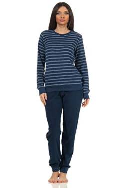 Damen Frottee Pyjama Langarm Schlafanzug mit Bündchen - 212 201 90 801, Farbe:Marine, Größe:48-50 von RELAX by Normann