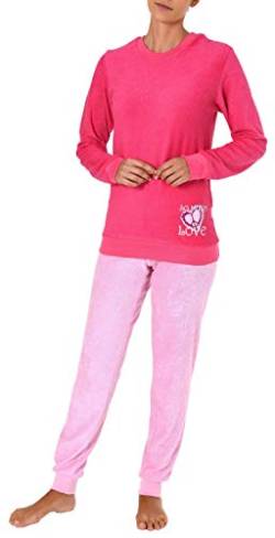 Damen Frottee Pyjama Langarm Schlafanzug mit Bündchen und Herz Motiv - 61695, Farbe:pink, Größe2:40/42 von RELAX by Normann