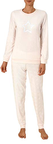 Damen Frottee Pyjama Langarm Schlafanzug mit Bündchen und Sterne Optik - 291 201 13 942, Farbe:Rose, Größe:40/42 von RELAX by Normann