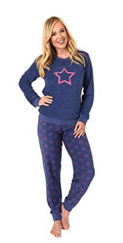 Damen Frottee Pyjama Langarm Schlafanzug mit Bündchen und Sterne Optik - 291 201 13 942, Farbe:blau, Größe:40/42 von RELAX by Normann