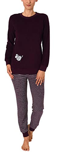 Damen Frottee Pyjama Schlafanzug mit Bündchen und süsser Tier Applikation 291 201 93 110, Farbe:Beere, Größe2:36/38 von RELAX by Normann