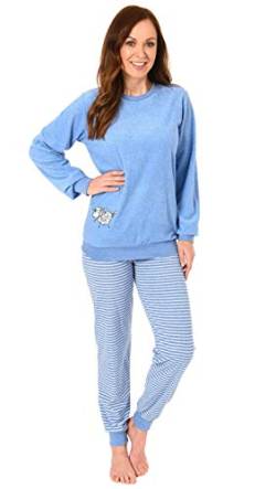 Damen Frottee Pyjama Schlafanzug mit Bündchen und süsser Tier Applikation 291 201 93 110, Farbe:hellblau, Größe2:36/38 von RELAX by Normann