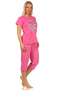 Damen Kurzarm Capri Schlafanzug mit tollem Frontprint und 3/4-langer Caprihose, Farbe:pink, Größe:40-42 von RELAX by Normann