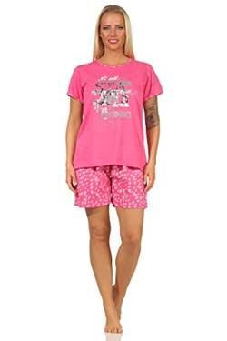 Damen Kurzarm Shorty Schlafanzug mit tollem Frontprint und kurzer Hose, Farbe:pink, Größe:36-38 von RELAX by Normann