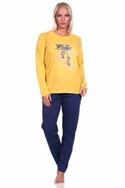 Damen Langarm Schlafanzug Pyjama mit Frontprint - 212 201 10 900, Farbe:gelb, Größe:40-42 von RELAX by Normann