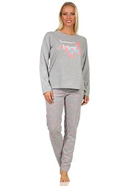 Damen Langarm Schlafanzug Pyjama mit Schmetterlingsmotiv - 122 201 10 811, Farbe:grau, Größe:40-42 von RELAX by Normann