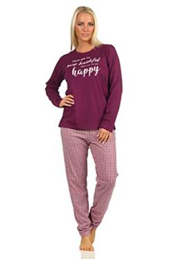 Damen Langarm Schlafanzug Pyjama mit Schriftzug und Karierter Hose - 66536, Farbe:Beere, Größe:44-46 von RELAX by Normann