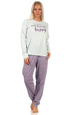 Damen Langarm Schlafanzug Pyjama mit Schriftzug und Karierter Hose - 66536, Farbe:türkis, Größe:44-46 von RELAX by Normann