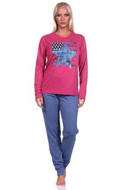 Damen Langarm Schlafanzug Pyjama mit Sterne Motiv - 212 201 10 903, Farbe:Beere, Größe:36-38 von RELAX by Normann