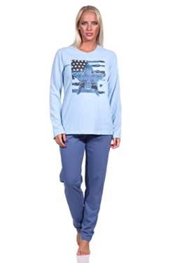 Damen Langarm Schlafanzug Pyjama mit Sterne Motiv - 212 201 10 903, Farbe:blau, Größe:40-42 von RELAX by Normann