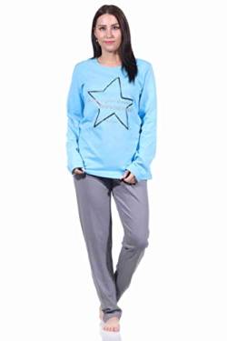 Damen Pyjama Langarm Schlafanzug in toller Sterne Optik - 212 201 10 901, Farbe:hellblau, Größe:40-42 von RELAX by Normann