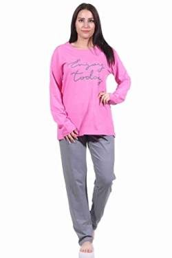 Damen Pyjama Schlafanzug lang mit Frontprint - 212 201 10 902, Farbe:Rose, Größe:44-46 von RELAX by Normann