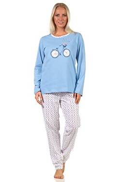 Damen Schlafanzug Langarm, Pyjama in frühlingshafter Optik mit Punkten - 66538, Farbe:blau, Größe:40-42 von RELAX by Normann