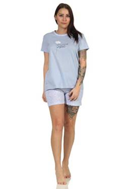 Damen Shorty Schlafanzug Pyjama Kurzarm mit tollen Blümchen Design - 66635, Farbe:blau, Größe:36-38 von RELAX by Normann