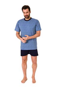 Edler Herren Kurzarm Schlafanzug Shorty Pyjama mit Minimal-Print - 112 105 10 714, Farbe:blau, Größe:52 von RELAX by Normann