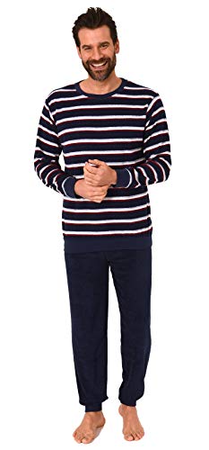 Eleganter Herren Frottee Pyjama Schlafanzug mit Bündchen - Streifenoptik - 291 101 13 787, Größe2:48, Farbe:Navy von RELAX by Normann