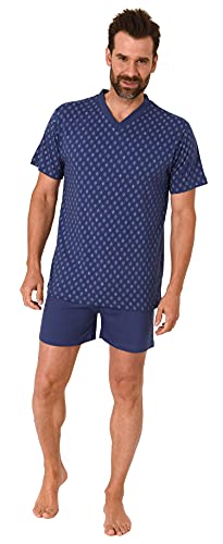 Eleganter Herren Schlafanzug Kurzarm Pyjama Shorty mit V-Hals - 122 105 10 600, Farbe:Navy, Größe:50 von RELAX by Normann