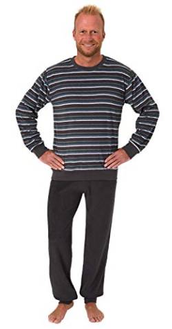 Herren Frottee Pyjama Langarm Schlafanzug mit Bündchen in Streifenoptik - 281 101 13 648, Größe2:56, Farbe:dunkelgrau von RELAX by Normann