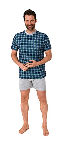 Herren Kurzarm Schlafanzug Shorty Pyjama mit Rundhals in edlem Karo Look - 122 105 10 810, Farbe:türkis, Größe:56 von RELAX by Normann