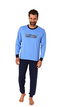 Herren Pyjama Langarm Schlafanzug mit Bündchen und mit Frontprint - 212 101 10 903, Farbe:blau, Größe:56 von RELAX by Normann