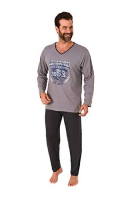 Herren Pyjama Langarm Schlafanzug mit Frontprint - 212 101 10 900, Farbe:grau, Größe:50 von RELAX by Normann