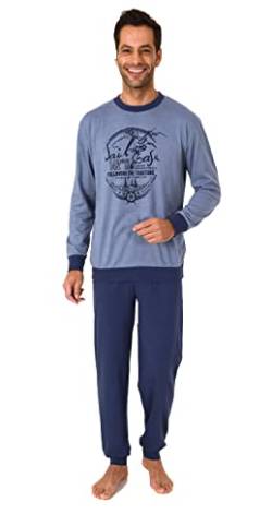 Herren Pyjama Schlafanzug Langarm mit Bündchen - 212 101 10 907, Farbe:blau, Größe:58 von RELAX by Normann