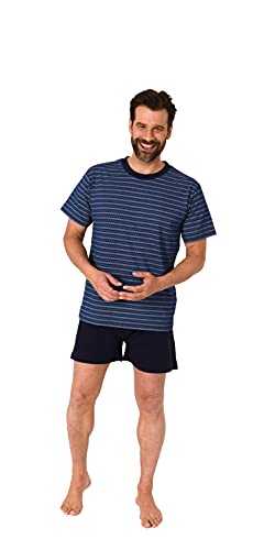 Herren Schlafanzug Kurzarm Pyjama Shorty in lässiger Streifenoptik - 122 105 10 873, Farbe:Navy, Größe:50 von RELAX by Normann