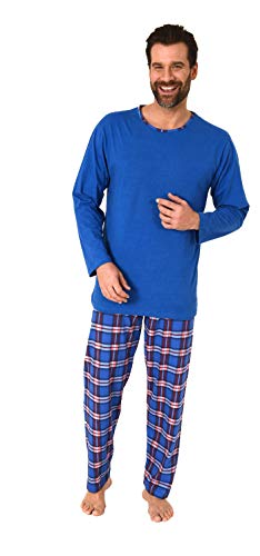 Herren Schlafanzug Pyjama Langarm in Mix & Match Optik mit Karierter Jersey Hose, Farbe:blau, Größe:54 von RELAX by Normann
