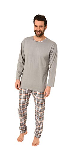 Herren Schlafanzug Pyjama Langarm in Mix & Match Optik mit Karierter Jersey Hose, Farbe:grau, Größe:56 von RELAX by Normann