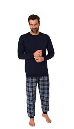 Herren Schlafanzug Pyjama mit Bündchen in Mix & Match Optik mit Karierter Jersey Hose, Farbe:Navy, Größe:48 von RELAX by Normann