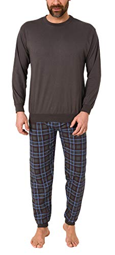 Herren Schlafanzug Pyjama mit Bündchen in Mix & Match Optik mit Karierter Jersey Hose, Farbe:grau, Größe:50 von RELAX by Normann