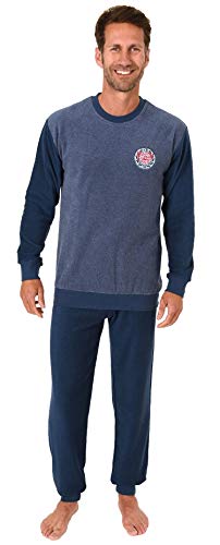 Langer Herren Frottee Pyjama, Schlafanzug mit Bündchen - 291 101 13 574, Größe2:52, Farbe:blau-Melange von RELAX by Normann