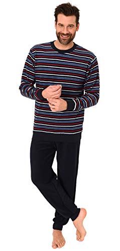 Langer Herren Frottee Pyjama Schlafanzug mit Bündchen - Streifenoptik - 291 101 13 133, Farbe:Marine/rot, Größe:48 von RELAX by Normann