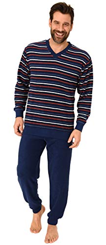 Langer Herren Frottee Pyjama Schlafanzug mit Bündchen - Streifenoptik - 291 101 13 649, Farbe:Marine, Größe:48 von RELAX by Normann