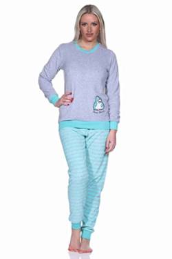 RELAX by Normann Damen Frottee Pyjama Langarm mit Bündchen und niedlicher Pinguin Stickerei - 291 13 779, Farbe:Mint, Größe:36/38 von RELAX by Normann