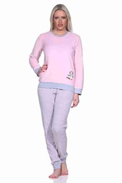 RELAX by Normann Damen Frottee Pyjama Langarm mit Bündchen und niedlicher Pinguin Stickerei - 291 13 779, Farbe:Ringel klein rosa, Größe:48/50 von RELAX by Normann