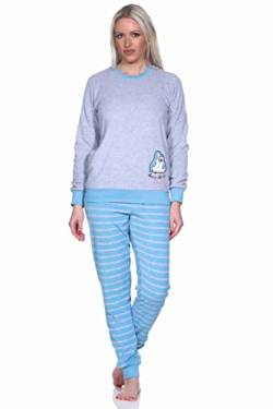 RELAX by Normann Damen Frottee Pyjama Langarm mit Bündchen und niedlicher Pinguin Stickerei - 291 13 779, Farbe:hellblau, Größe:36/38 von RELAX by Normann