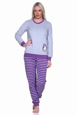 RELAX by Normann Damen Frottee Pyjama Langarm mit Bündchen und niedlicher Pinguin Stickerei - 291 13 779, Farbe:lila, Größe:40/42 von RELAX by Normann