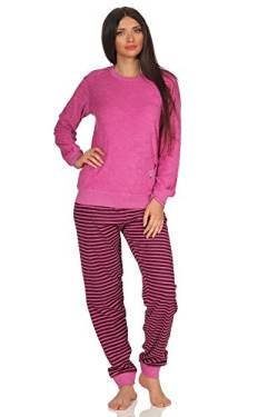 RELAX by Normann Damen Frottee Pyjama mit Bündchen, Hose gestreift, Top mit Sterne + Mond Stickerei, Farbe:pink, Größe2:36/38 von RELAX by Normann