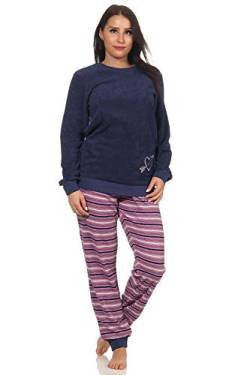 RELAX by Normann Damen Frottee Pyjama mit Bündchen - Hose gestreift, Oberteil mit Herz Motiv - 291 13 901, Farbe:Marine, Größe:36/38 von RELAX by Normann