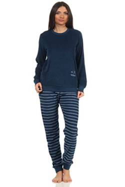 RELAX by Normann Damen Frottee Pyjama mit Bündchen - Hose gestreift, Top mit Mond Applikation - 212 13 800, Farbe:Marine, Größe:44-46 von RELAX by Normann