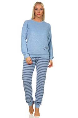 RELAX by Normann Damen Frottee Pyjama mit Bündchen - Hose gestreift, Top mit Mond Applikation - 212 13 800, Farbe:hellblau, Größe:40-42 von RELAX by Normann