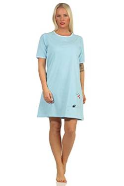 RELAX by Normann Damen Nachthemd, kurzes Bigshirt mit süßer Katzen-Applikation - 66335, Farbe:hellblau, Größe:48-50 von RELAX by Normann